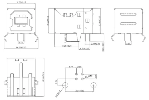 USB Connector on PCB "B" Type Female - Image 4