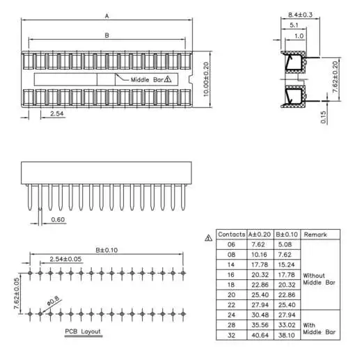 IC Socket (8+8)- Base 16 Pin - Image 2