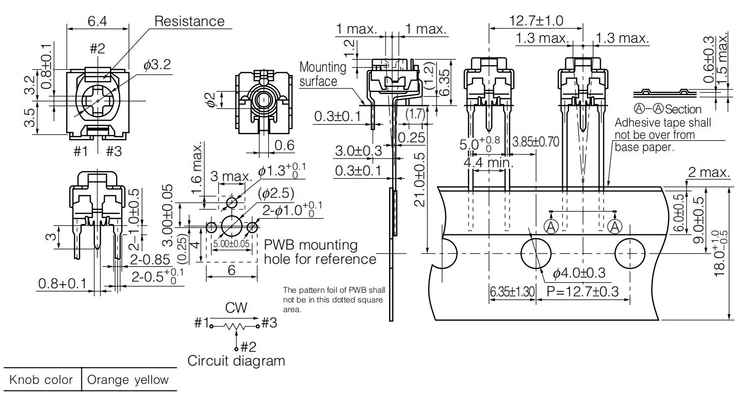 Trimmer Potentiometer EVN-DJAA03B14 10kOhm 0.5W 3 Pins Through Hole - Image 2