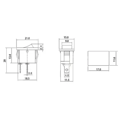 ON/OFF Switch KCD1 2 Pins Dim:17x11mm - Image 2