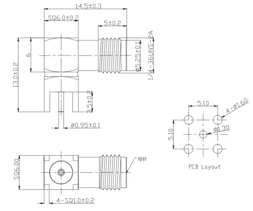 SMA Female Connector Right Angled Through-Hole for PCB Mount - Image 4