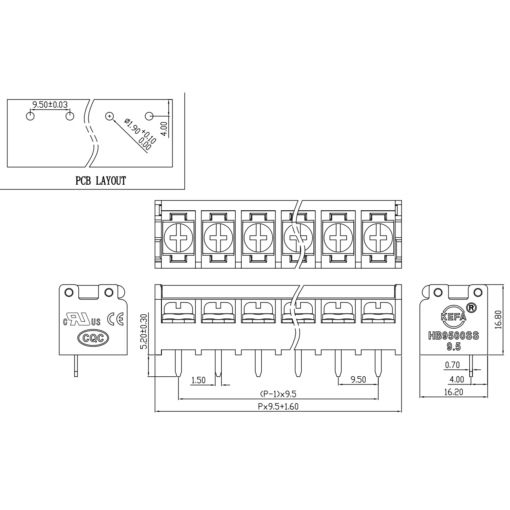 HB9500SS Barrier Terminal Block with Cover 300V/30A 3 Pin 9.5mm Pitch - Image 4