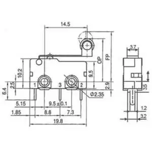 SPDT Micro Limit Switch Roller Lever 5A 3 pins Dim:20*6mm - Image 4
