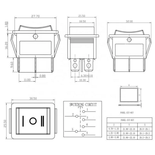 Rocker Switch On-Off-On 16A 250VAC KCD4 6 Pin Dim: 25x21mm - Image 8