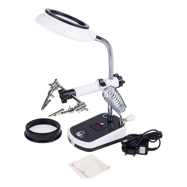 Multifunctional LED Helping Third Hand Magnifying PCB & Soldering Iron Stand With Replaceable Lens MG16075C-8L - Image 2