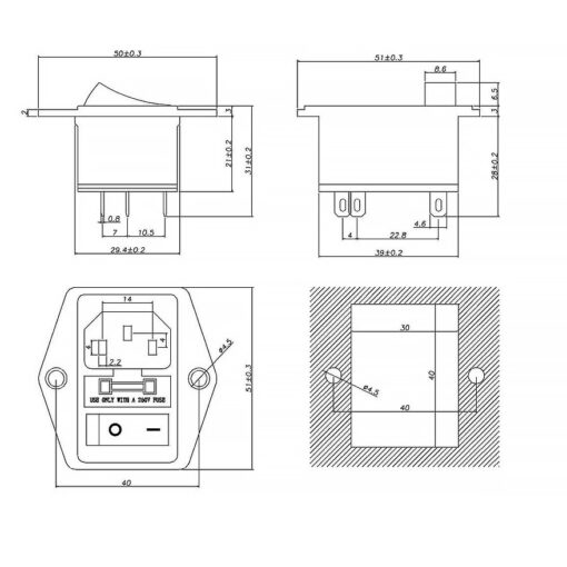 Panel Mount AC Power Male Socket With Fuse Compartment And ON/OFF Switch - Image 5