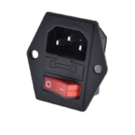 Panel Mount AC Power Male Socket With Fuse Holder And ON/OFF Red Light Switch 250VAC 10A 3Pin (Version 1)