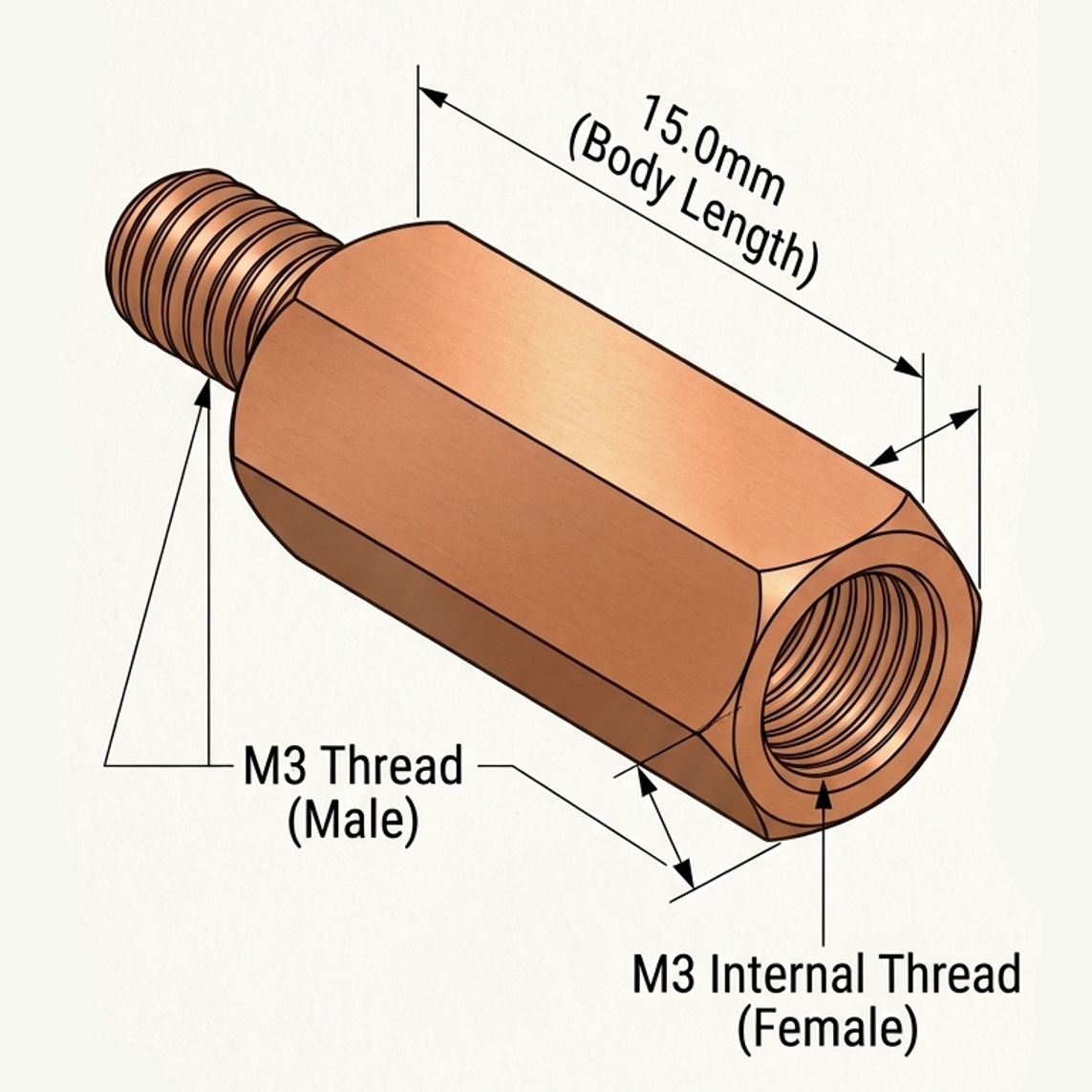 Copper Spacer M/F M3*15mm - Image 2