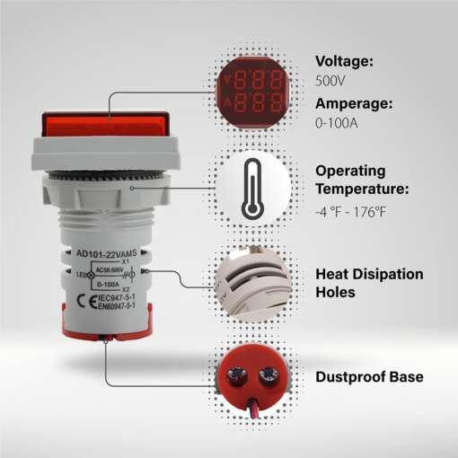 Voltmeter Ammeter Display AD101-22VAMS (Red) Square Shape - Image 8