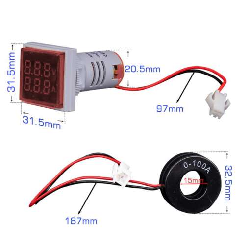 Voltmeter Ammeter Display AD101-22VAMS (Red) Square Shape - Image 9