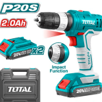 TOTAL Lithium-ion Cordless Drill 20V With 2 Batteries & Charger