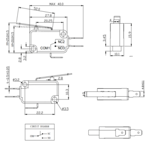 SPDT Micro Limit Switch Long Arm 52mm Lever 16A - Image 4