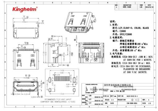 Audio & Video HDMI Female Connector 19Pin KH-HDMI-19P-Cu - Image 4