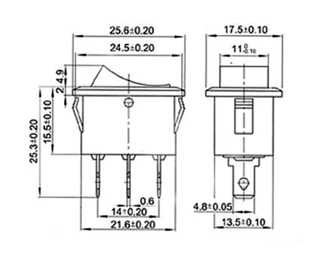 KCD1-3 ON/OFF Rocker Switch 3Pins 6A/250VAC 10A/125VAC with LED