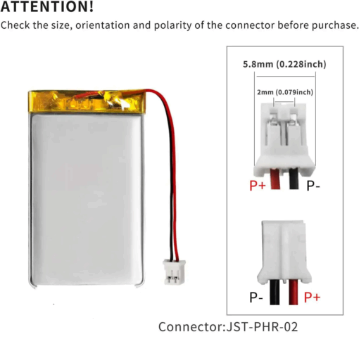 Lipo Battery Cell 3.7V 5000mAh with JST Connector (80x52x8mm) - Image 3