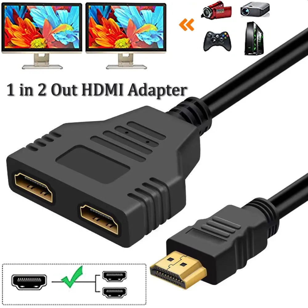 HDMI Splitter Male To Female Cable Adapter Converter HDTV 1 Input 2 Output 1080P - Image 2