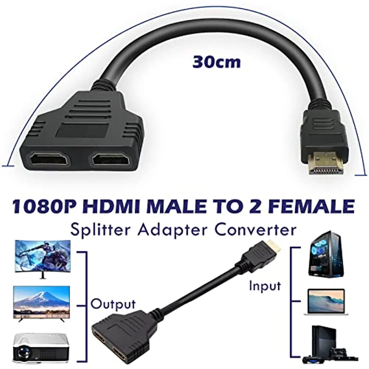 HDMI Splitter Male To Female Cable Adapter Converter HDTV 1 Input 2 Output 1080P - Image 4