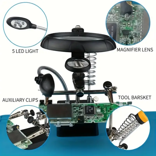 LED Third Hand Magnifying Stand with Soldering Iron-TE-800 - Image 2