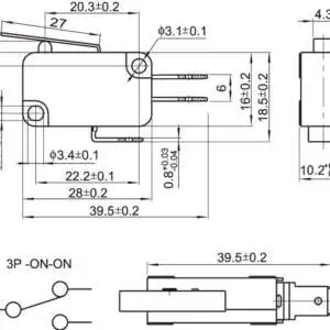 SPDT Micro Limit Switch Long Arm 27mm Lever 16A - Image 5