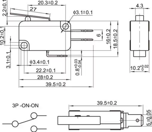 SPDT Micro Limit Switch Long Arm 27mm Lever 16A - Image 5