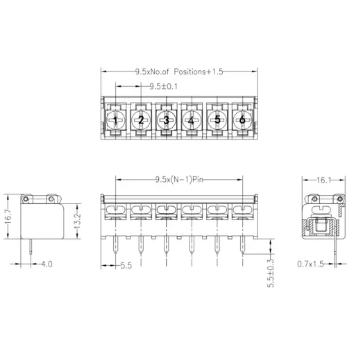 Barrier Terminal Block 4 Pin with Cover 300V/25A 9.5mm Pitch - Image 2