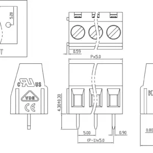 Terminal Block 2 Pin KF128-5.0-2P 10A 300V 5mm Pitch - Image 3