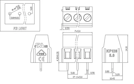 Terminal Block 2 Pin KF128-5.0-2P 10A 300V 5mm Pitch - Image 3