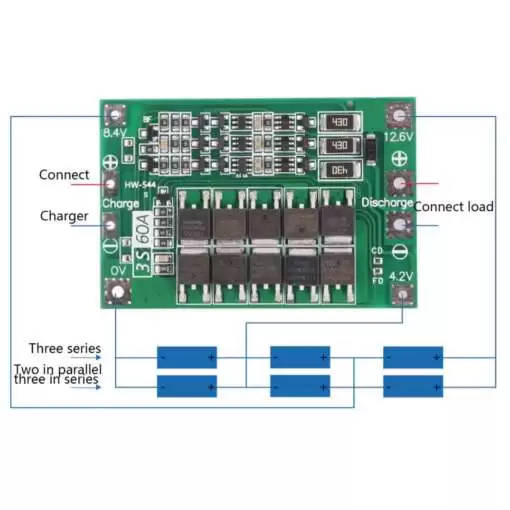 Lithium Battery Charger Protection Module (BMS) 3S 60A 12.6V - Image 2