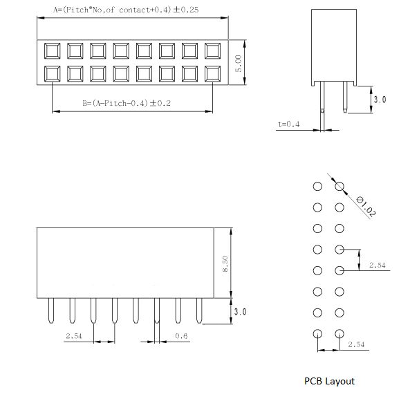 Pin Header Female 2.54mm : 2x2Pin, Straight, Black, 11mm - Image 5