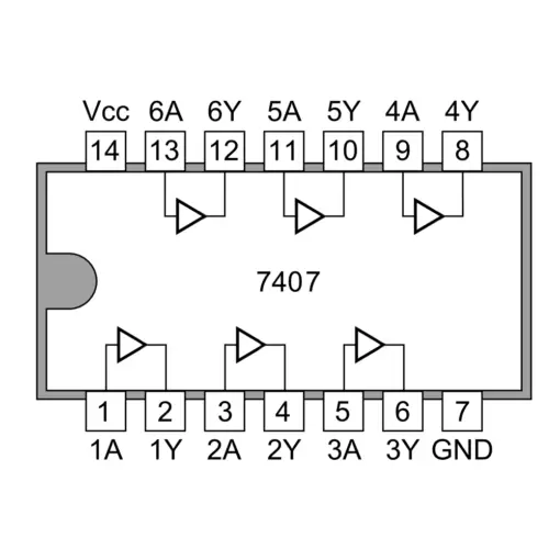 7407 Open Collector 40mA Buffer 14-Dip - Image 2