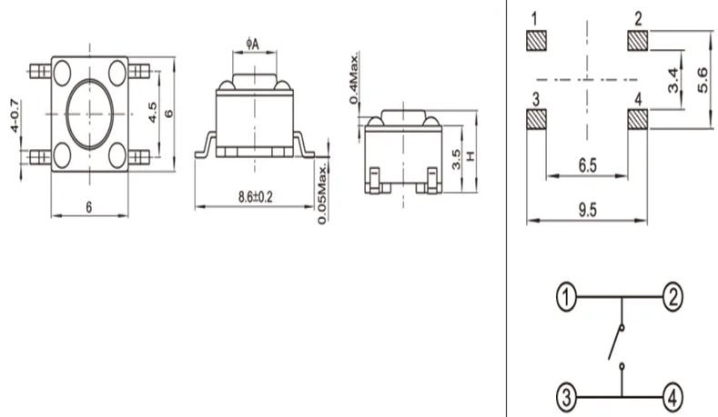 Aexit 50 Pezzi Interruttori Tattili 6x6x4.3mm 4 Pin DIP, Pulsanti Momentanei Per Elettronica E Riparazioni, Foro Passante