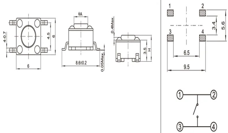 Aexit 50 Pezzi Interruttori Tattili 6x6x4.3mm 4 Pin DIP, Pulsanti Momentanei Per Elettronica E Riparazioni, Foro Passante