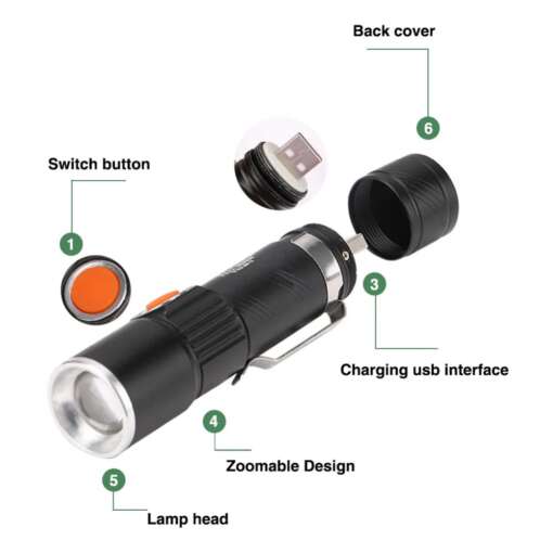 LED Rechargeable USB Multi-Functional Flashlight BL-616 - Image 5