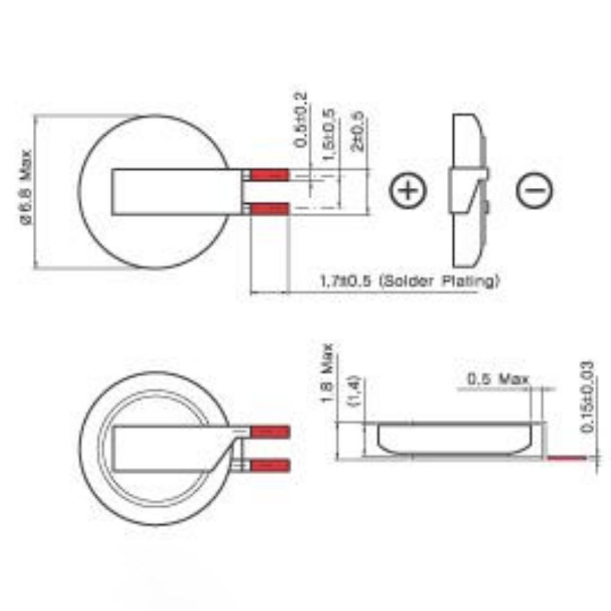 Super Capacitor (DMS 3R3 224) 3.3V 0.22F 6.8×1.4mm - Image 2