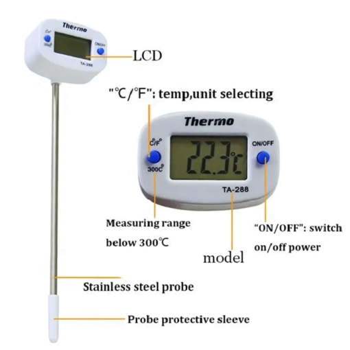 TA288 LCD Digital Thermometer - Stainless Steel Probe - Image 4