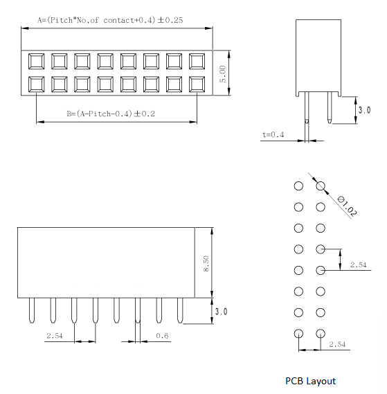 Female Pin File Pin Headers Female 2.54mm : 2×40-Pin, Straight, Black, 11mm | Makers ...
