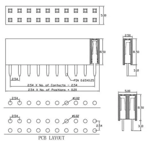 Pin Headers Female 2.54mm : 2X5Pin, Straight, Black, 11mm - Image 3