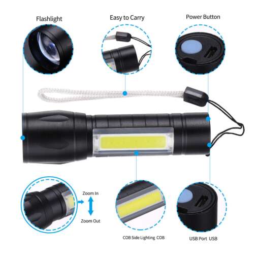 Mini LED Flashlight Rechargeable 3 Modes With Side COB Lamp - Image 5