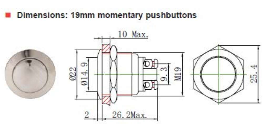 Metal Momentary Push Switch On/Off Waterproof 19mm (High Head) | Makers ...