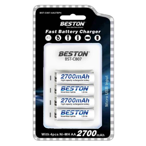 BESTON Fast Battery Charger BST-C807 with 4 PCS Ni-MH AA 2700mAh