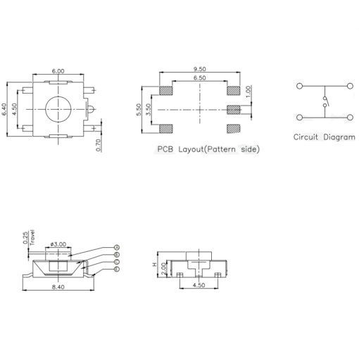 Tactile Push Switch SMD 5 Pin 6x6.4x3.4mm (5 PCS) - Image 4