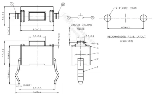 Tactile Switch Push Button SPST 50mA @ 12VDC 3.5x6x4.3mm (5 Pcs) - Image 6