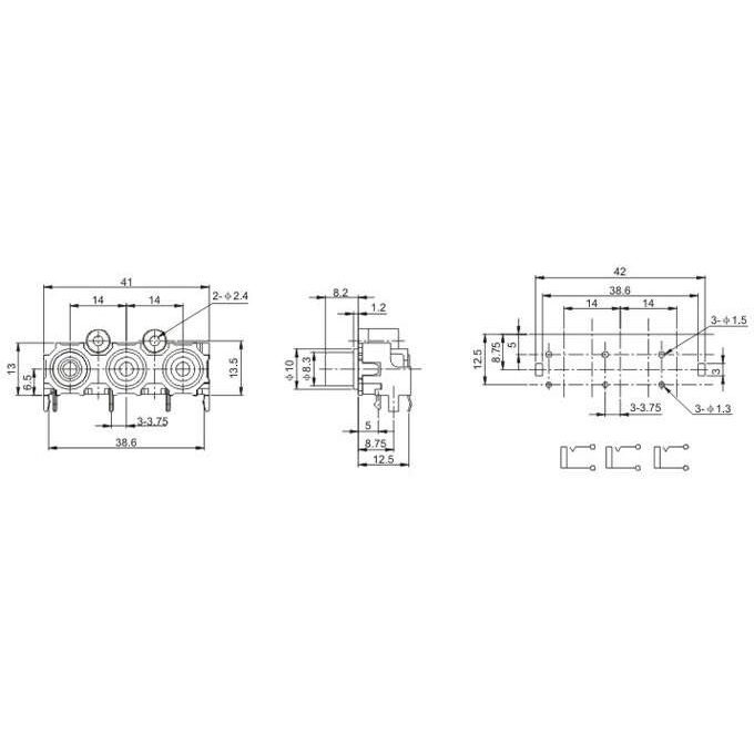 RCA Jack Audio Female Connector 3 Port for PCB (Horizontal) - Image 4