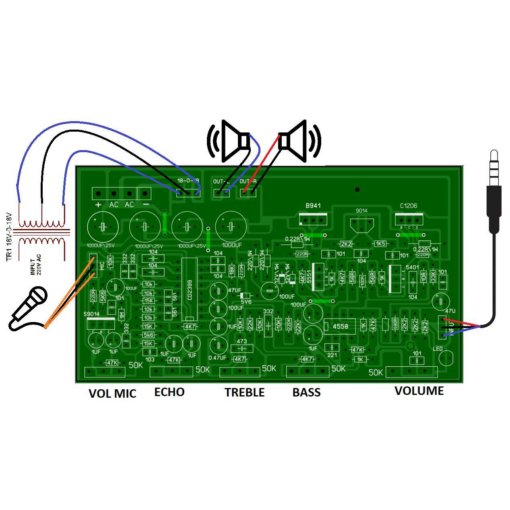 Mono Audio Amplifier Board 18VAC, 30W with Echo, Bass Treble Mic Volume Control - Image 5