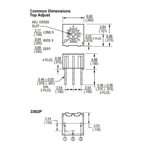 Trimmer Potentiometer 3362P-1-105 1MOhm 0.5W 3 Pins Through Hole - Image 2