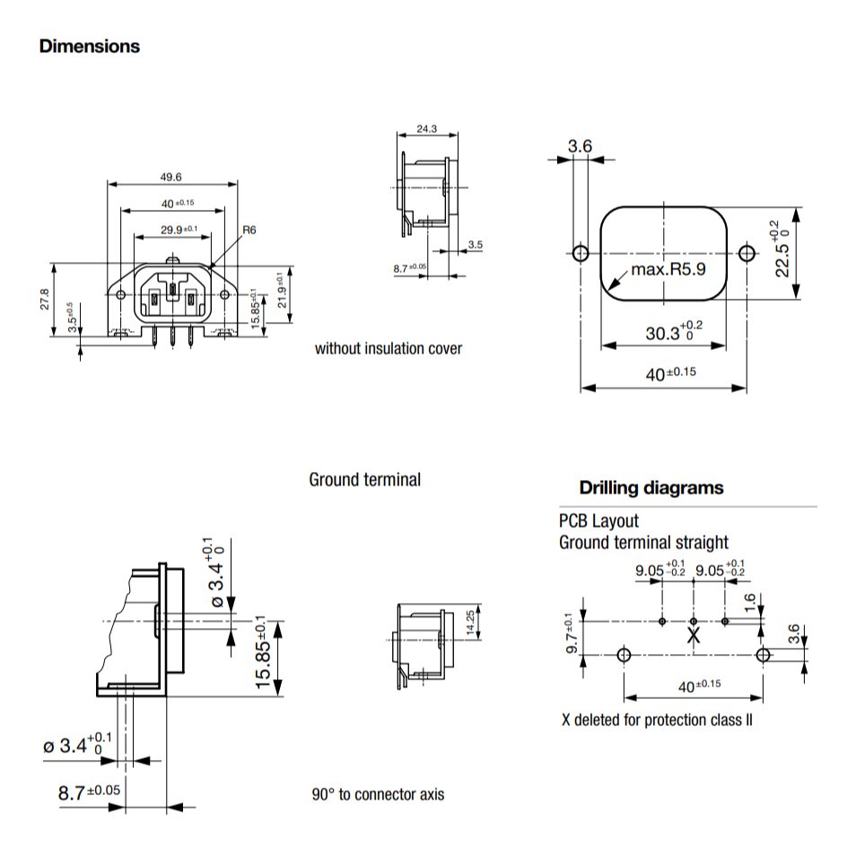 AC Power Connector C14 Panel Mount IEC Connector Male, 10A, 250V for PCB - Image 3