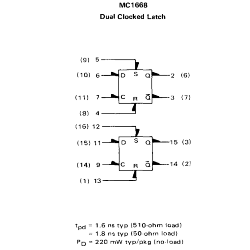 MC1668L Dual Clocked Latch Dip IC 16 Pin - Image 2