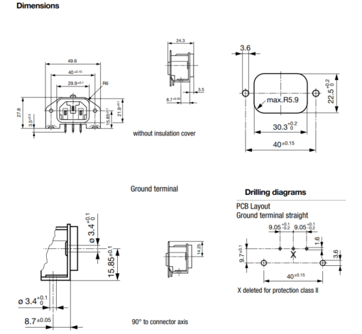 AC Power Connector C14, C18 Panel Mount IEC Connector Male, 10A, 250V for PCB - Image 3