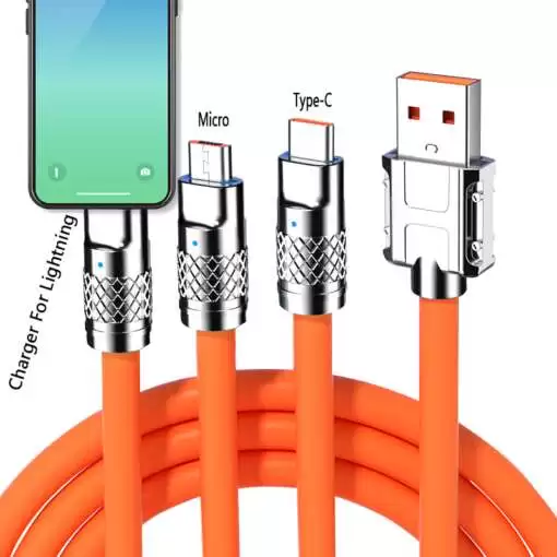 Fast Charging Data Cable 3 IN 1 (Lightning, Type-C & Micro USB) 6A 120W - Image 3