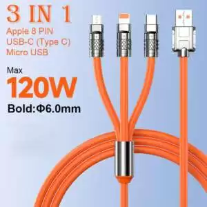 Fast Charging Data Cable 3 IN 1 (Lightning, Type-C & Micro USB) 6A 120W - Image 9